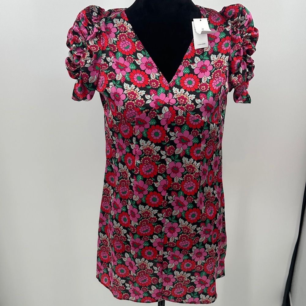 TOPSHOP Dress Floral Puff Sleeve size 4 - Picture 2 of 6